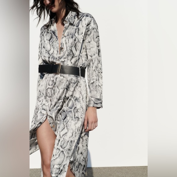 Zara Snakeskin Print Satin Effect Dress Size Small - Picture 3 of 9